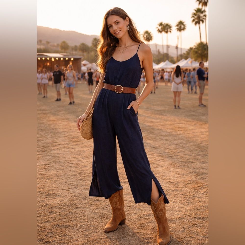 Haute Hippie summer staple, NET. Linen blend jumpsuit w pockets. Lg.